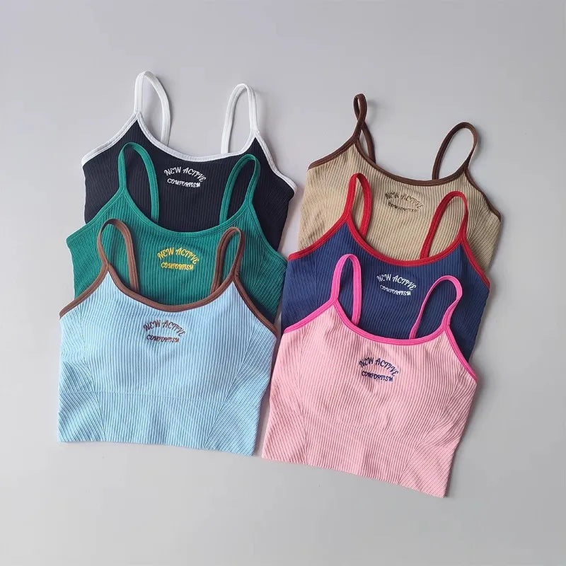 Women Breathable Sports Bra Fitness Tops Gym Crop Top Brassiere Push Up Camisole Sport Bras Gym Workout Top Letter Yoga Bra Aviola