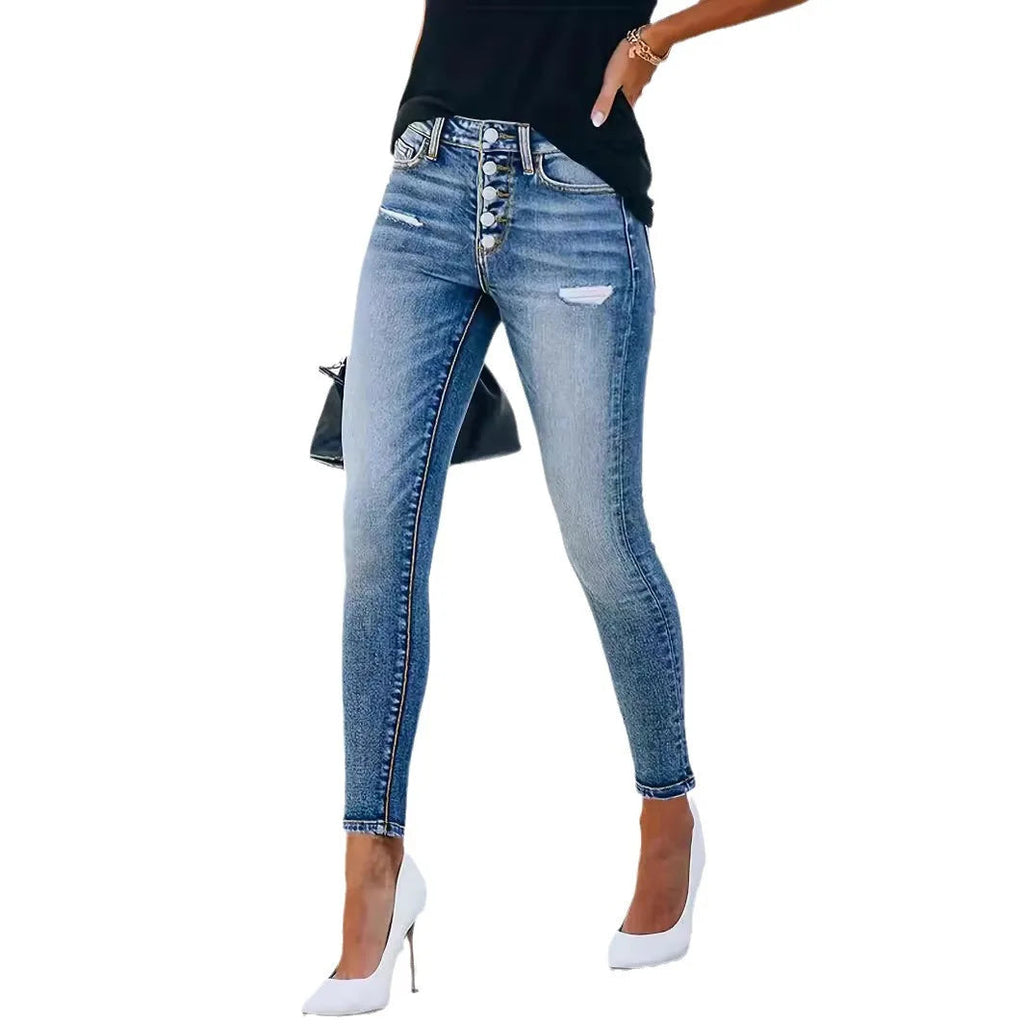 Bodycon Pencil Jeans Women Denim High Waist Trousers Row Buttons Holes Pants Y2j Streetwear Skinny Fit Ankle Lenth 2025 Spring Aviola