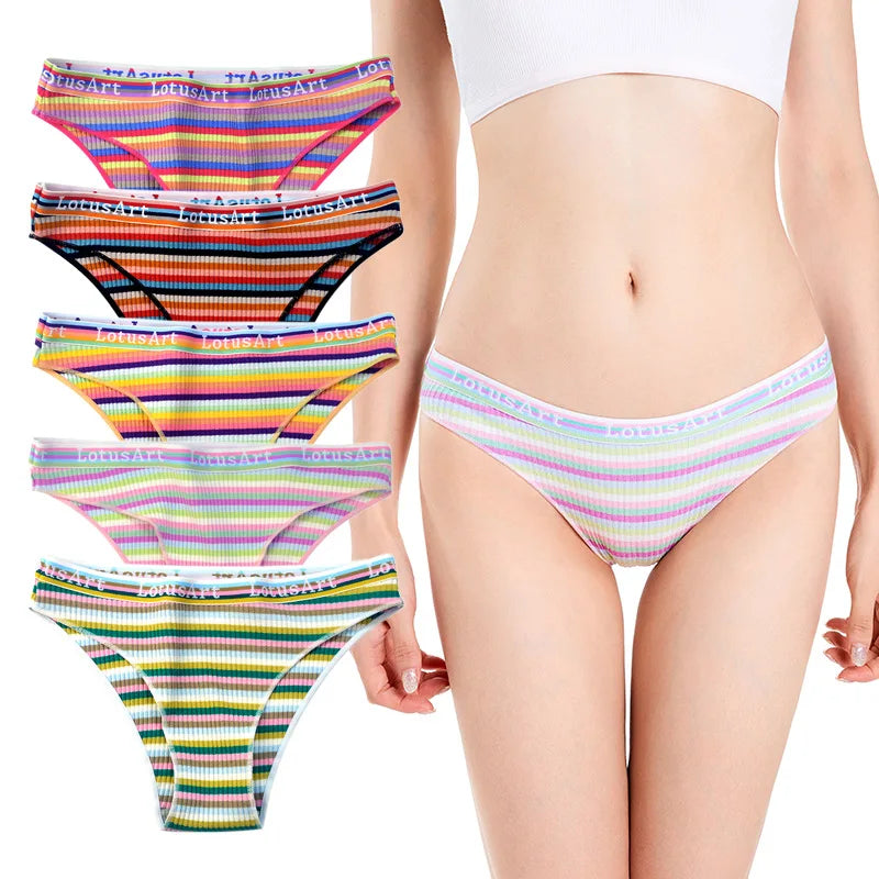 6PCS/Set Cotton Panties For Women Striped Briefs Low Waist Bottoms Female Sports Underpants Seamless Underwear Sexy Lingerie Aviola