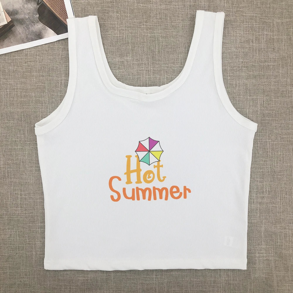 2024 Europe and the United States street new print season art text short sleeve women Y2K women's T-shirt vest halter Aviola
