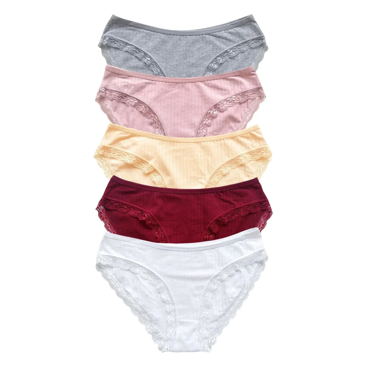 5Pcs/Set Cotton Panties Women Lace Trim Briefs Female Underpants Solid Color Panty Seamless Underwear M-XL Panties Lingerie Aviola