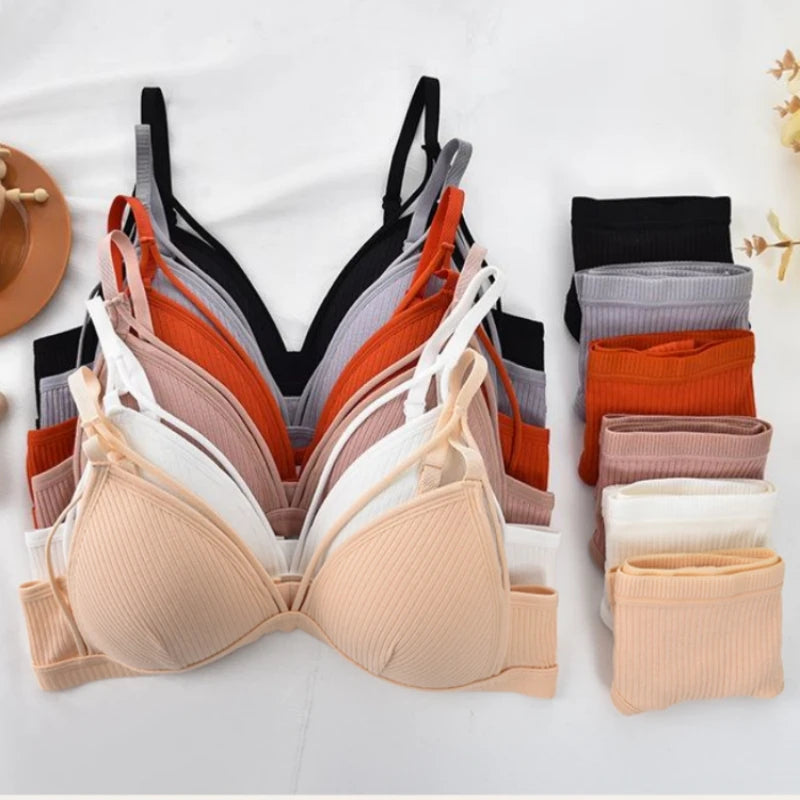 Push Up Bra Non-Wire Brassiere Low Waist Thongs Women Cotton Lingerie Set Padded Bralette Female Sexy Underwear Set Aviola