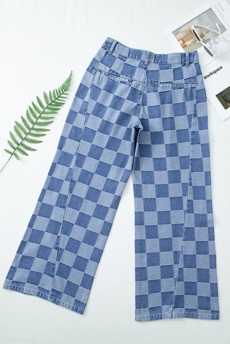 Denim Pant Women Mom Jeans Wide Leg Long Pants Casual Loose High Waist Straight Trousers Y2k Streetwear Splice Punk Club 2025 Aviola