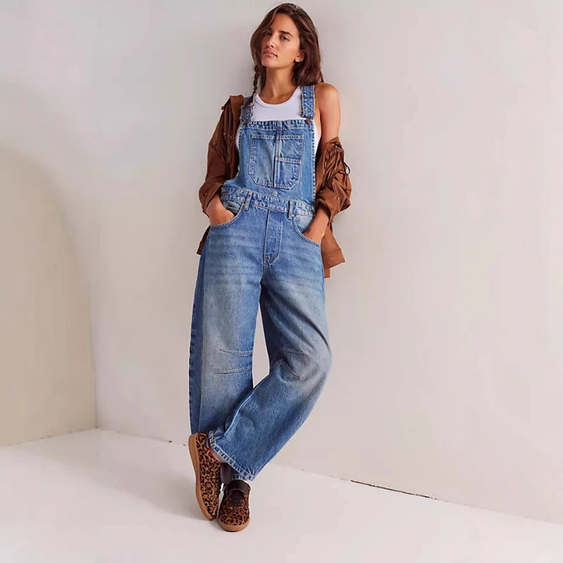 Jeans Women Denim Cargo Pants Wide Leg Long Pant Jumpsuit Y2k Streetwear Button Pocket Casual Straight Trousers Overalls Aviola