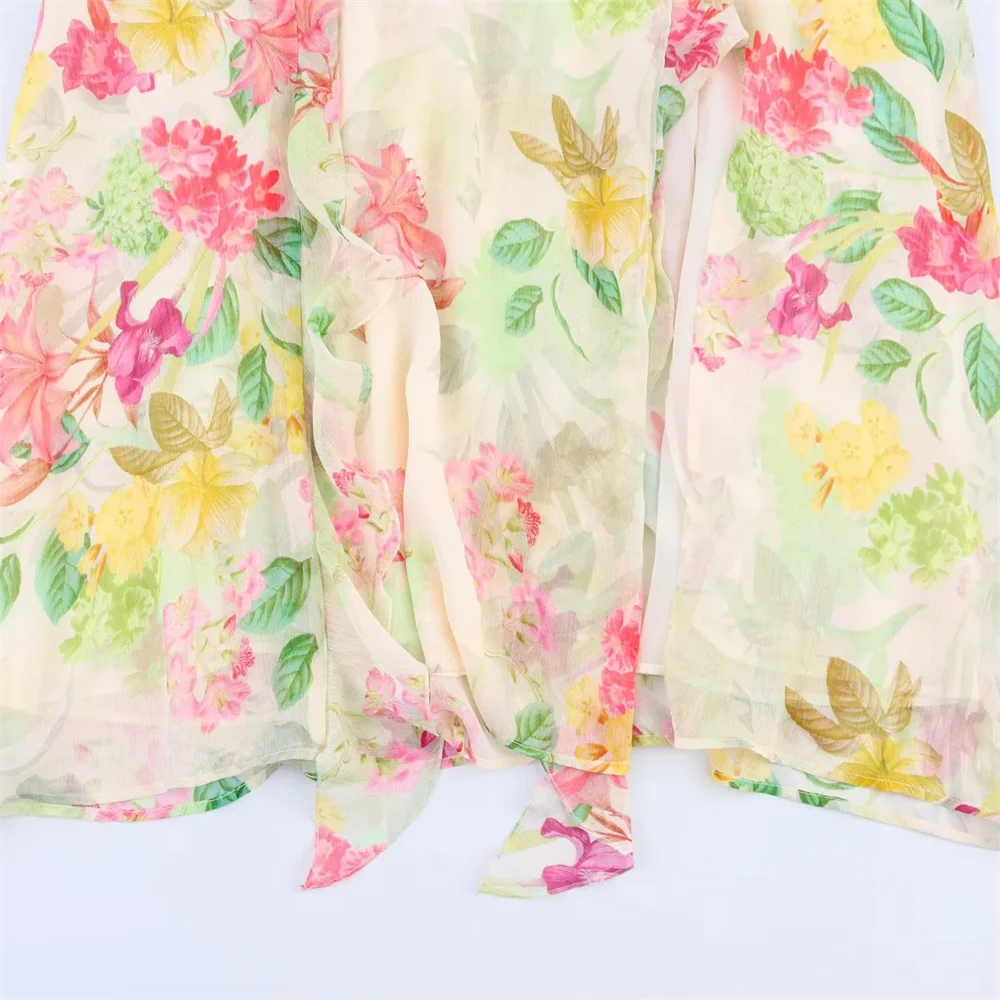 BM&MD&ZA2025layered decorative V-neck sleeveless flower print waistless design dress A-line skirt summer new women's clothing Aviola