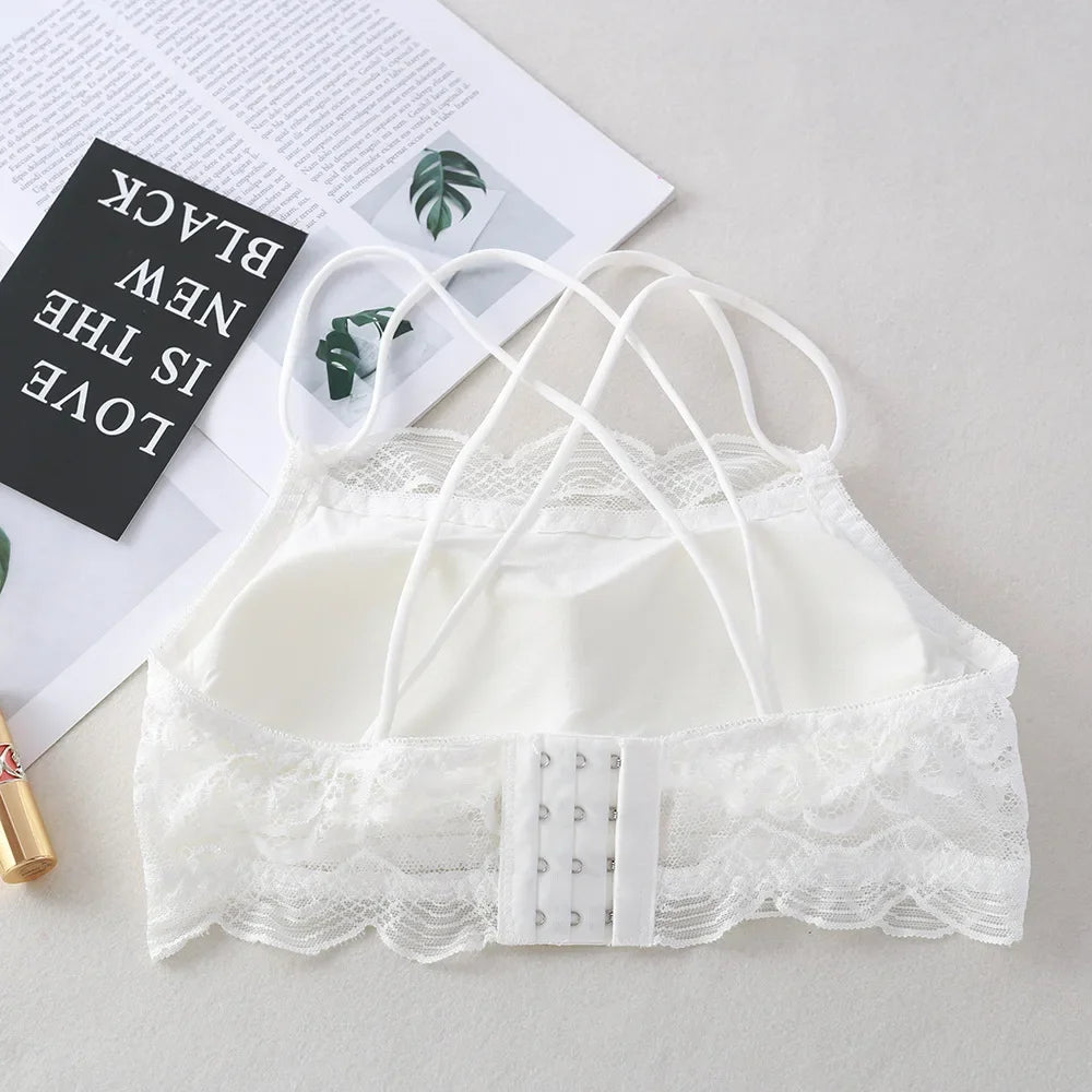 Lace Bra Tube Top For Women Non-wire Bra Tops Female Crop Top Cross Back Beauty Back Underwear Lace Bralette Lingerie Aviola