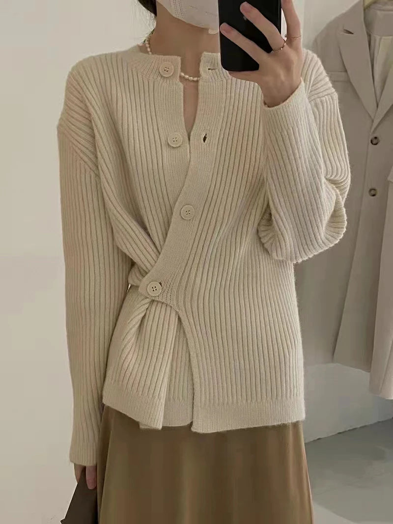 MEXZT Irregular Knitted Cardigan Women Elegant Black Sweater Coat Korean Fashion Slim Knitwear Winter Ladies Basic Chic Jumpers Aviola