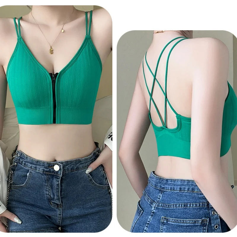 Seamless Bra Women Front Zipper Tube Tops Wrapped Chest Vneck Wireless Bra Comfort Tube Bra Beauty Back Underwear Sports Vest Aviola
