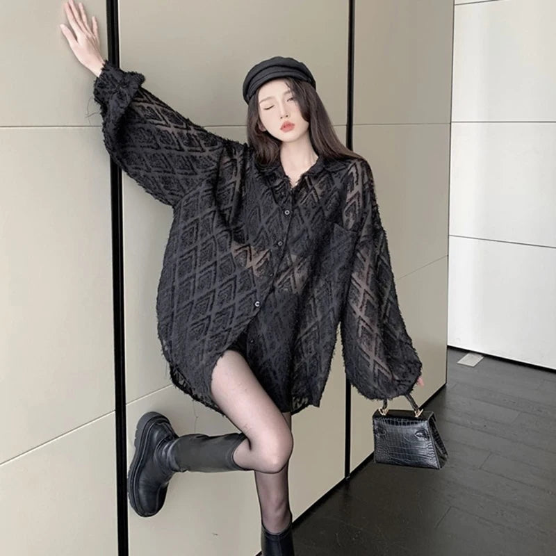 MEXZT Lace Blouses Women Sexy See Through Tassel Loose Sunscreen Shirts Summer Korean Sweet Elegant Casual Sun Protection Tops Aviola