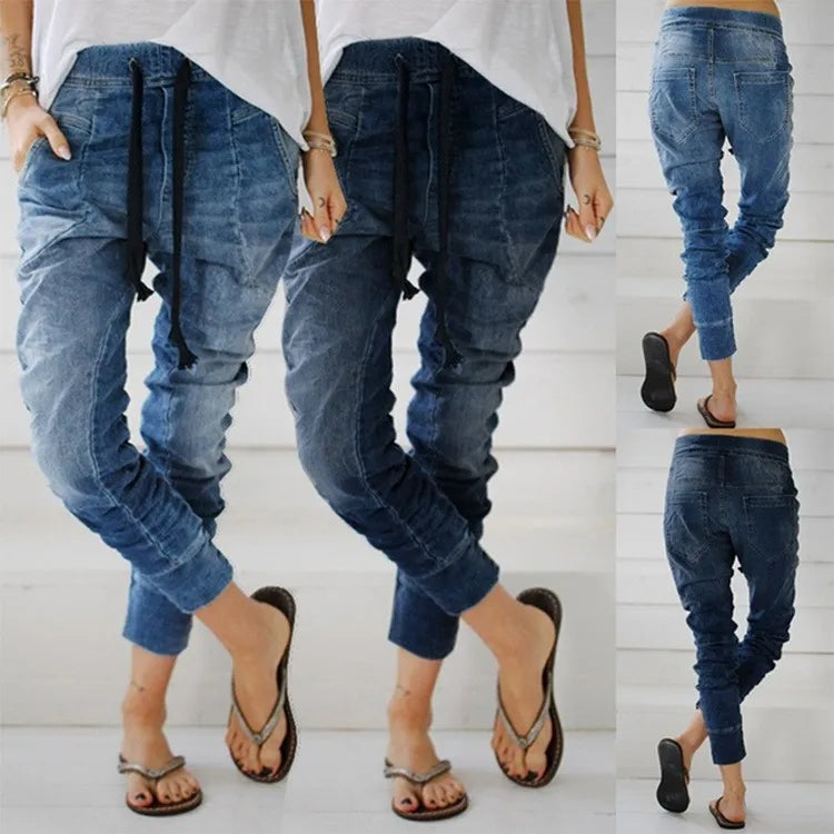 Pencil Denim Pants Women Jeans Ankle Length Pants Y2k Streetwear Spliced Pockets Mid Waist Washed Jean Skinny Casual Mom Aviola