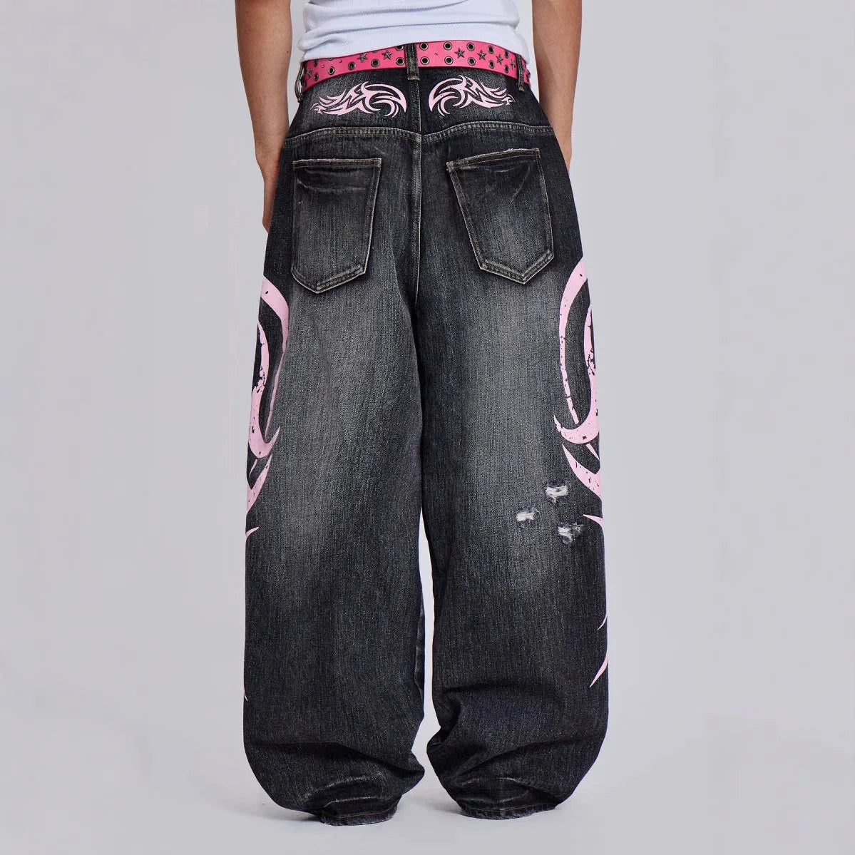Denim Pant Women Jeans Wide Leg Long Pants Hole High Waist Straight Trousers Y2k Streetwear Print Mom Jeans Casual Loose 2025 Aviola