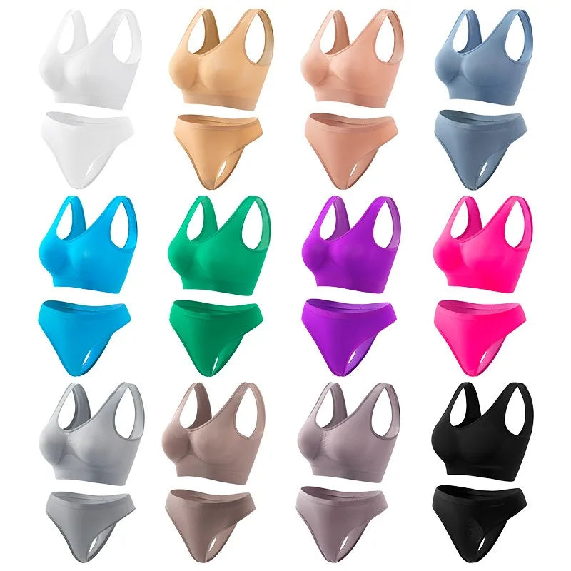 Seamless Bra Set Women Wireless Tanks Bra Female  Low Rise Thongs Panties Sexy Lingerie Set Comfy Underwear Intimates S-5XL Aviola