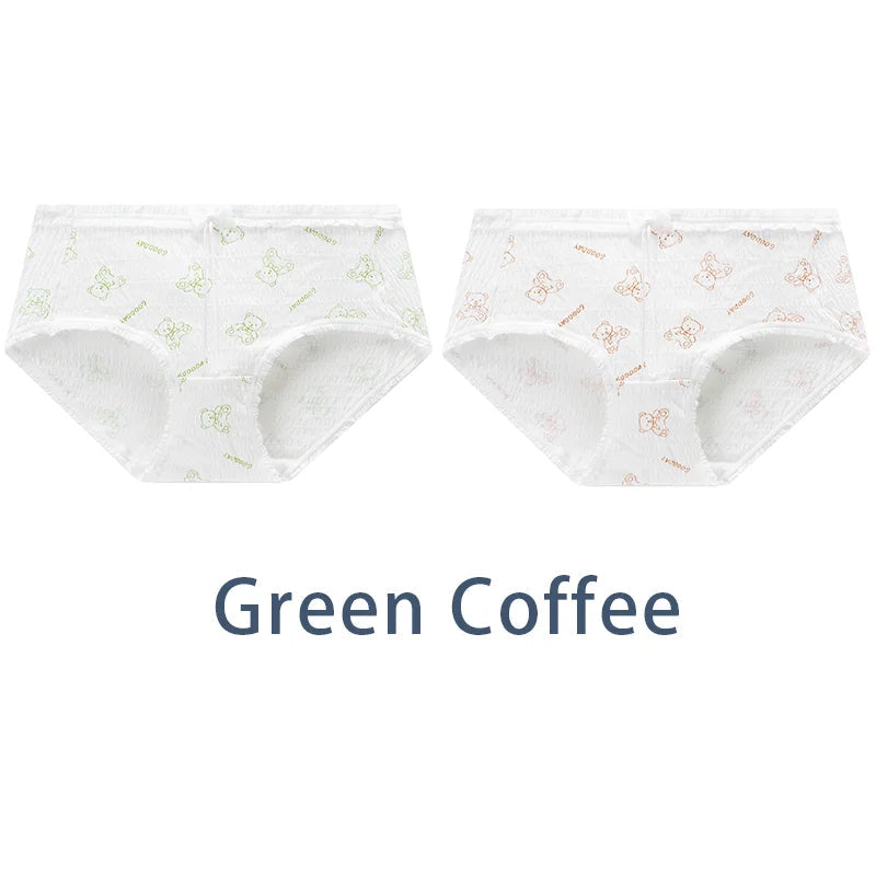 2PCS/Set Women Cotton Panties Girls Cute Bear Briefs Bow Mid Waist Underpants Girls Cartoon Underwear Female Sweet Lingerie Aviola