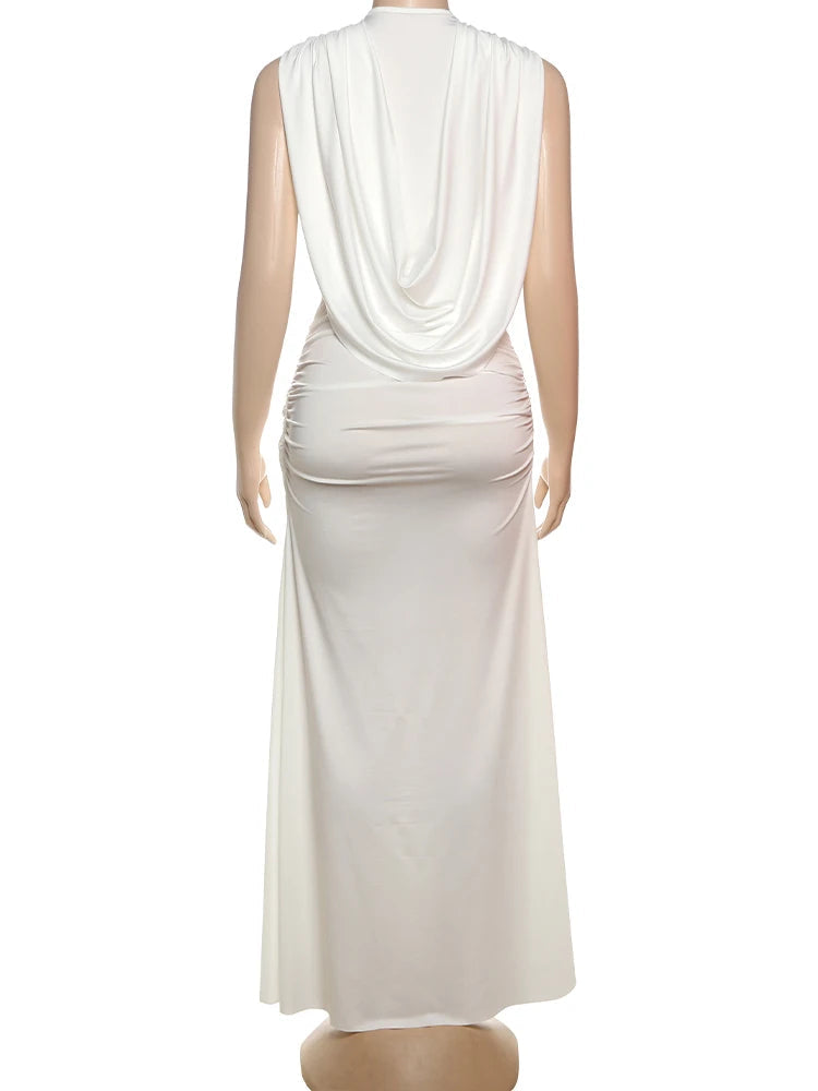 Nibber Wrap Ruched Temperament Dress Women Sexy Deep V-Neck Sleeveless High Elasticity Buttocks Beach Party Solid Long Bodycon Aviola