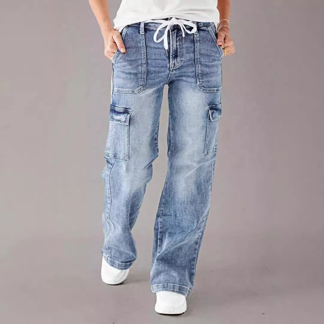 Denim Cargo Pant Women Jeans Long Pants Casual Loose High Waist Straight Trousers Y2k Streetwear Elegant Punk Mom Work 2025 Aviola