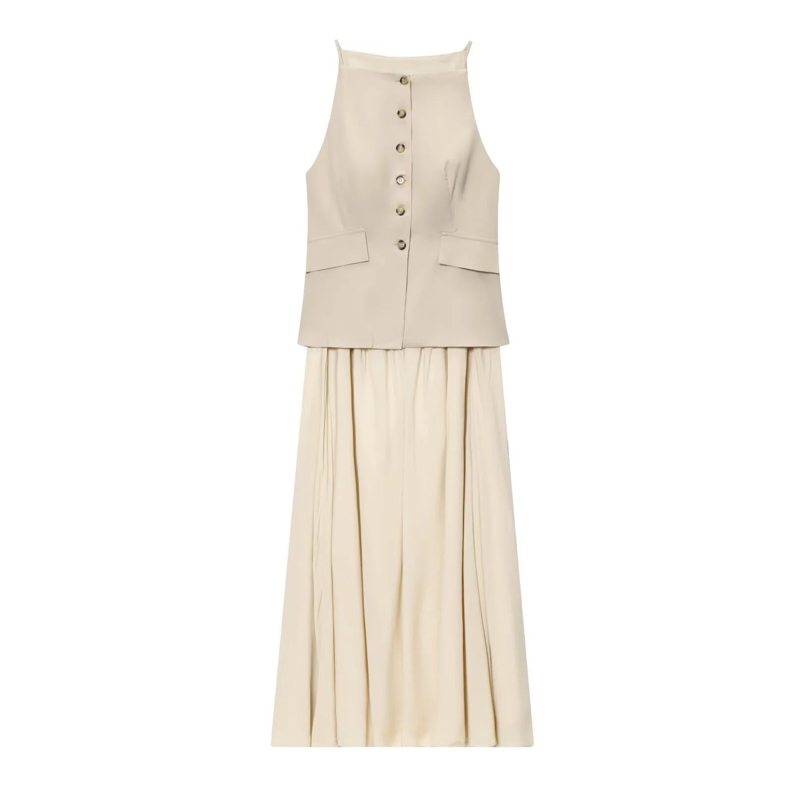 UNIZERA 2025 Summer New Arrivals Women's Wear Single-Breasted Small Pleated Skirt Midi Vest Splicing Dress Aviola