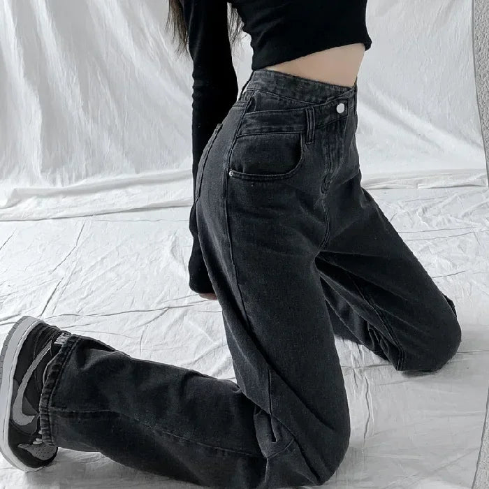 Wide Leg Pants Women Vintage Jeans High Waist Loose Fit Basics Full Length Pockets Button 2025 Casual Denims Straight Trousers Aviola