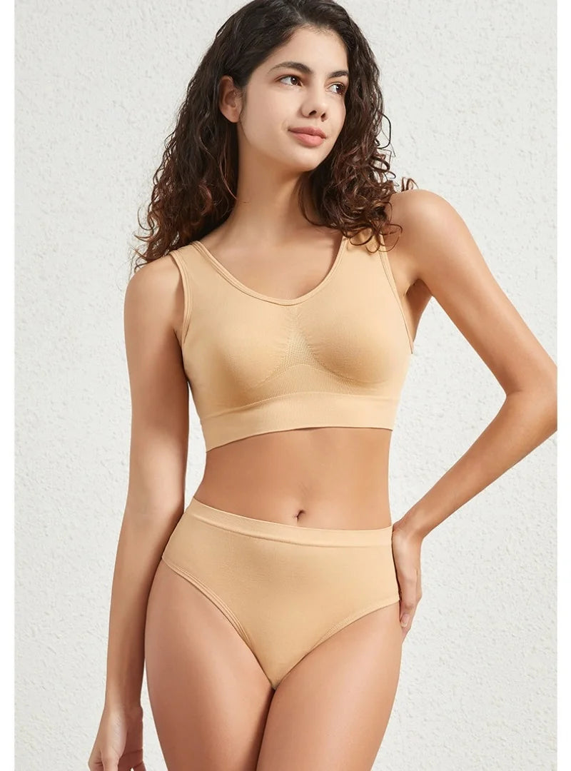 Seamless Bra Set Women Wireless Tanks Bra Female  Low Rise Thongs Panties Sexy Lingerie Set Comfy Underwear Intimates S-5XL Aviola
