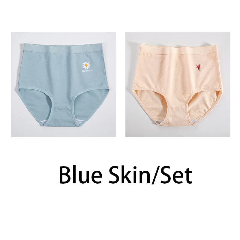 2PCS/Set Women Printed Plus Size Panties Cotton Underwear Lingerie 6 Colors Sexy Female High Waist Comfort Briefs Aviola