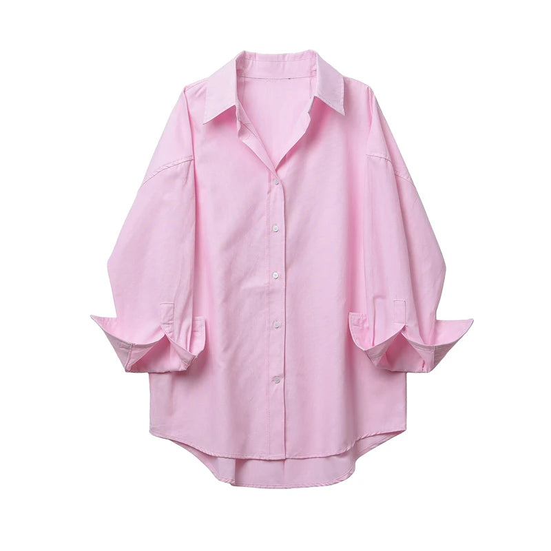RARF 2024 New women's lapel loose Oxford long sleeve shirt, elegant blouse, vintage style, suitable for the office, fall Aviola