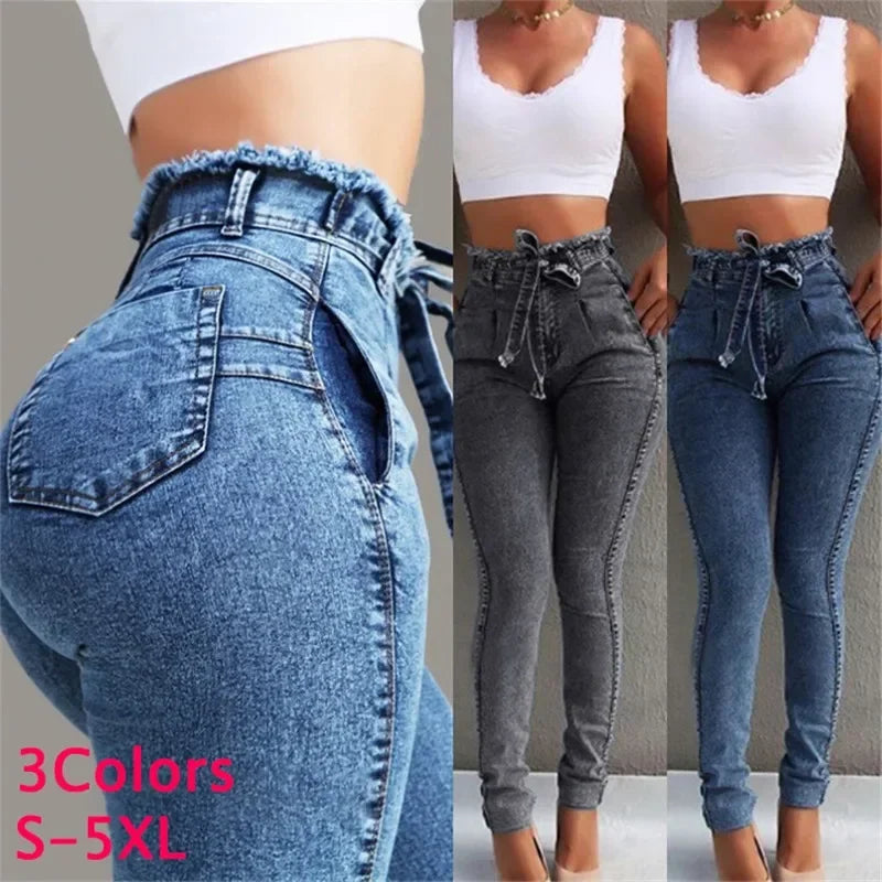 Women High Waist Denim Pants Plus Size Sexy Stretchy Slim Elastic Hips Pants Pencil Pants Trouser Plus Size Sexy Mom Jeans 2025 Aviola