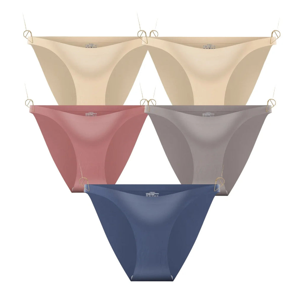 5Pcs/Set Seamless Briefs Ice Silk Panties Women Sexy Underwear Low Waist Underpants Female Solid Color Ultra-thin Lingerie Aviola