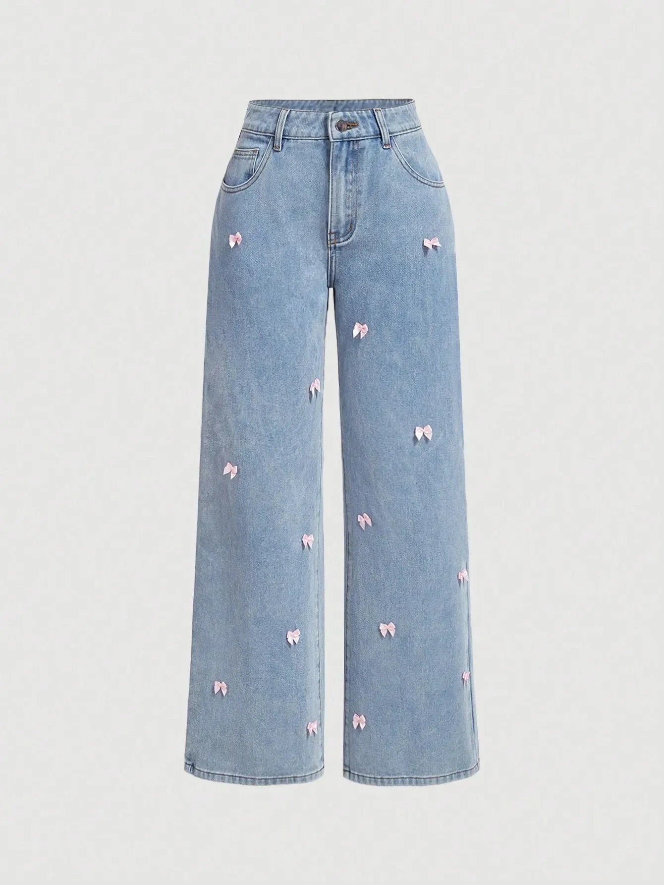 Denim Wide Leg Pants Women Mom Jeans Streetwear High Waist Bow Washed Distressed Straight Trousers Y2k Vintage Floor Length Aviola