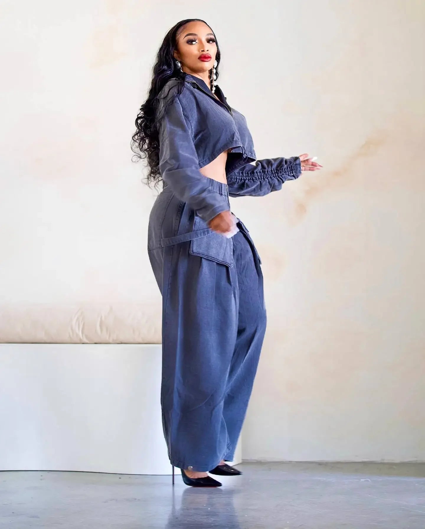 Denim Two Piece Sets Women Coat Jacket Wide Leg Pants Jeans Suits Matching Sets Trousers Outfits 2025 Y2k Streetwear Party Aviola
