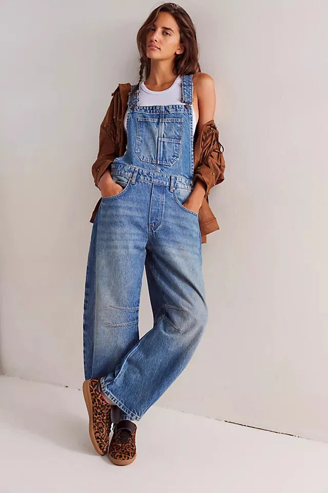 Jeans Women Denim Cargo Pants Wide Leg Long Pant Jumpsuit Y2k Streetwear Button Pocket Casual Straight Trousers Overalls Aviola