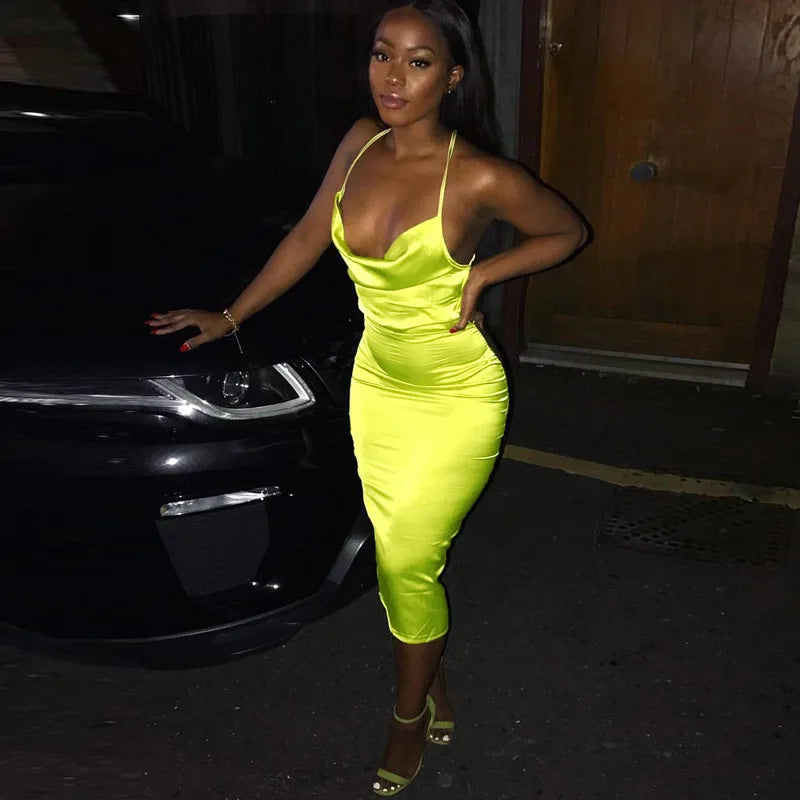 Y2K Cross border Women's Dress Foreign Trade Sexy Nightclub Dress Summer Satin Fashion Women's Dress Aviola