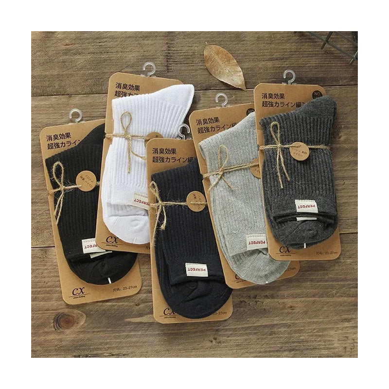 5pairs Men's business mid-tube socks Cotton double needle calibration socks men's wicking breathable all-cotton socks Aviola