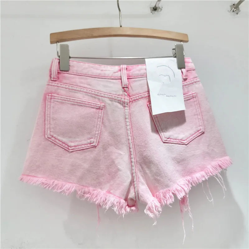 Shorts Denim Pant Women Jeans Short Pants Hot Drilling High Waist Straight Trousers Y2k Streetwear Splice Slim Fit Summer Party Aviola