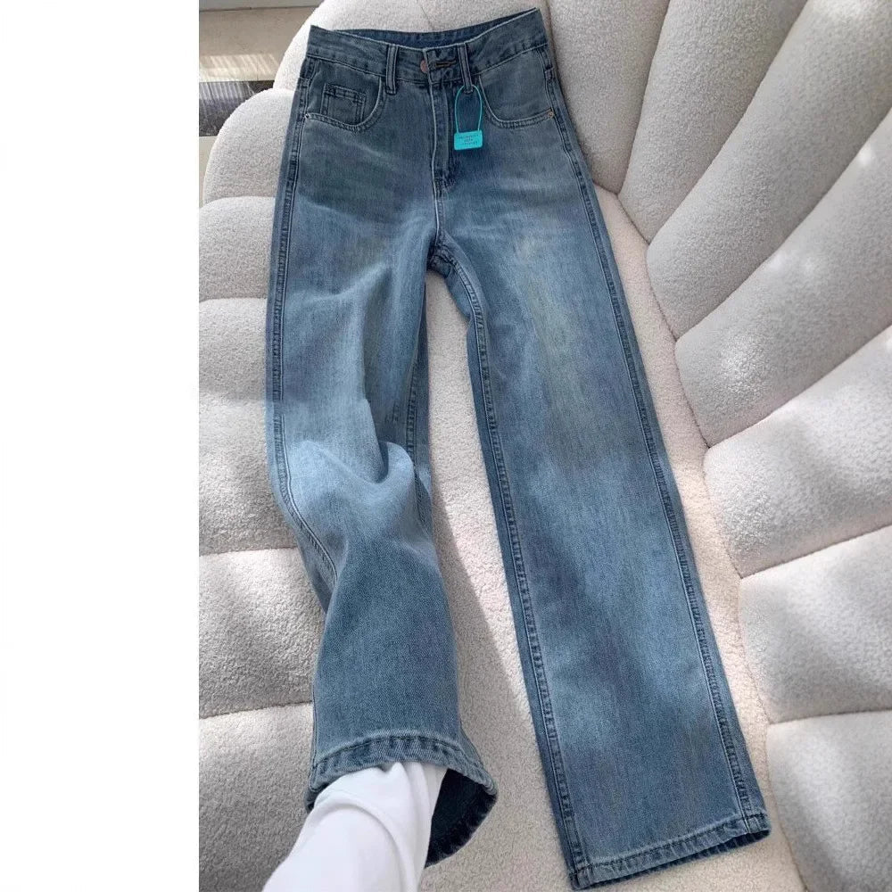 Wide Leg Jeans Women Denim Straight Pants Floor Length 2025 Streetwear High Waist Pockets Distressed Mom Jeans Vintage Trousers Aviola
