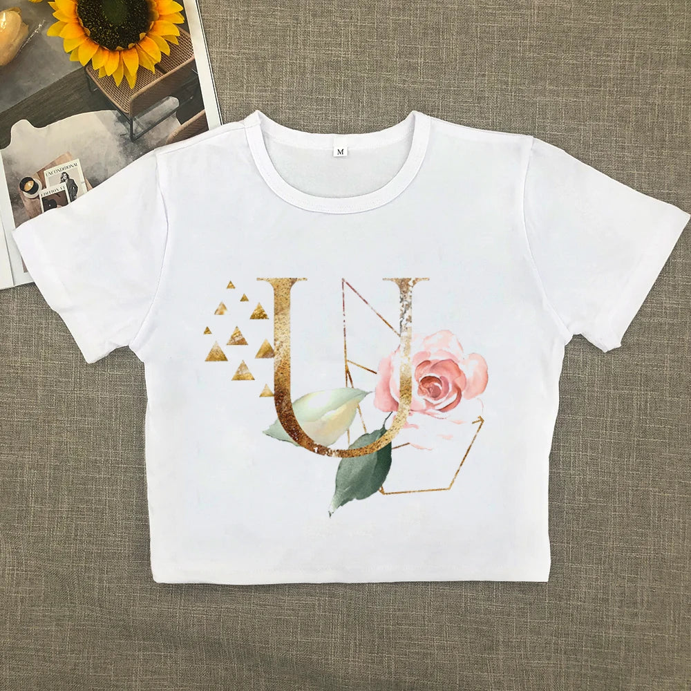 2024 Europe and the United States new printed art letter short sleeve women with street women T-shirt Y2K Aviola