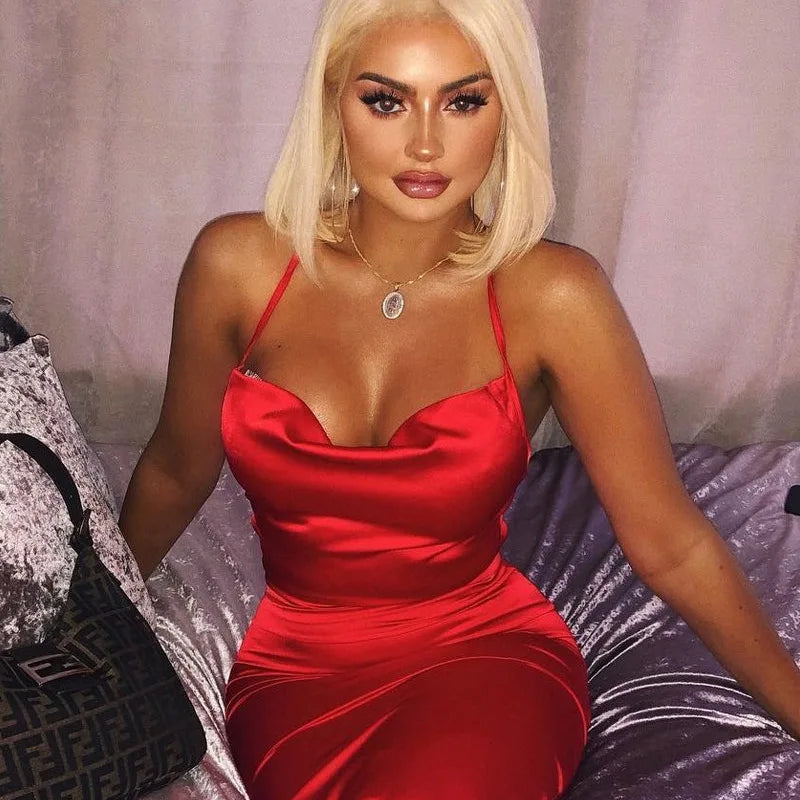 Y2K Cross border Women's Dress Foreign Trade Sexy Nightclub Dress Summer Satin Fashion Women's Dress Aviola