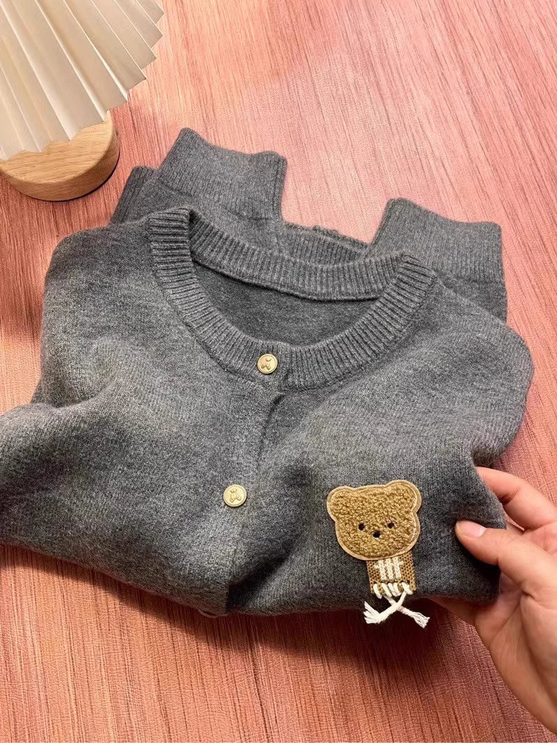 MEXZT Kawaii Knitted Cardigan Women Korean Cartoon Bear Sweater Outerwear Preppy Cute Long Sleeve Knitwear Winter Casual Jumpers Aviola