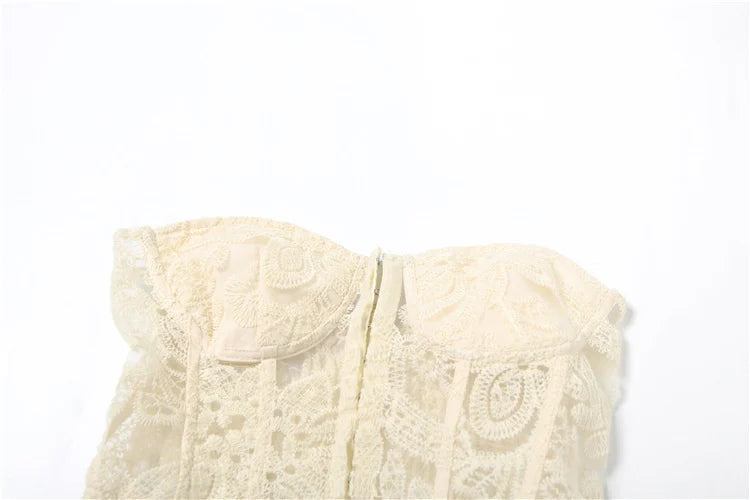 Nibber See Through Women Warp Sleeveless Lace Pattern Concealed Metal Buckle Backless Sexy Summer Trend Simple Midnight Mini Top Aviola