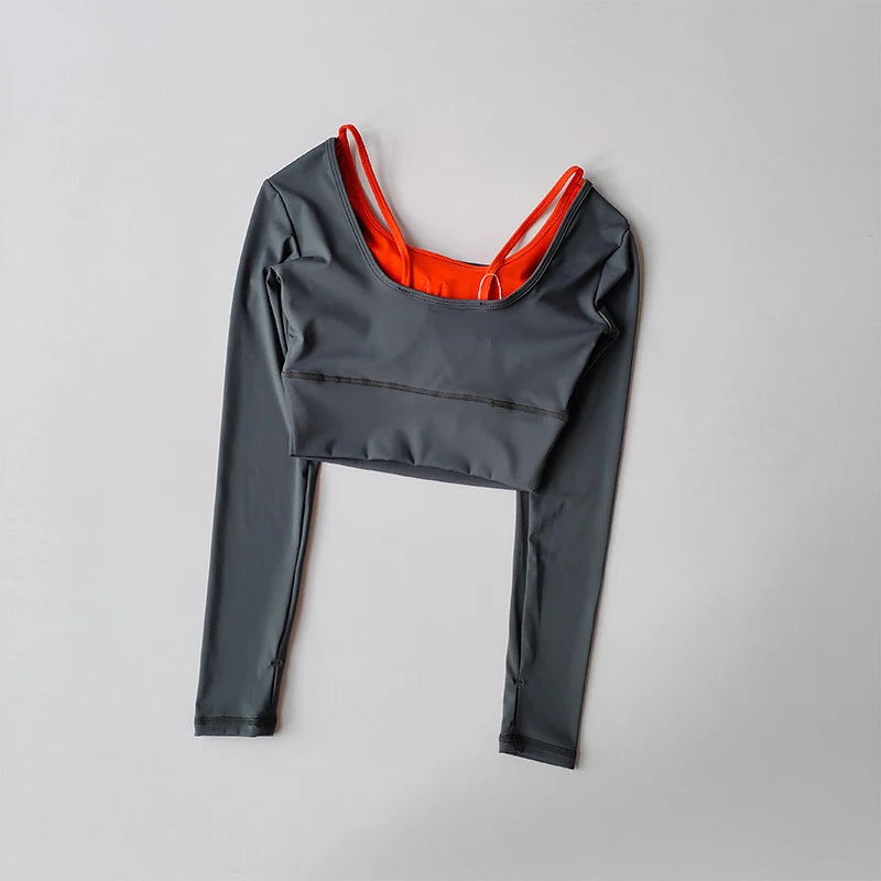 Autumn New Yoga Outfit Women's Sports Top Long Sleeved with Chest Cushion Tight Slimming Long Sleeved Running Fitness Yoga Shirt Aviola