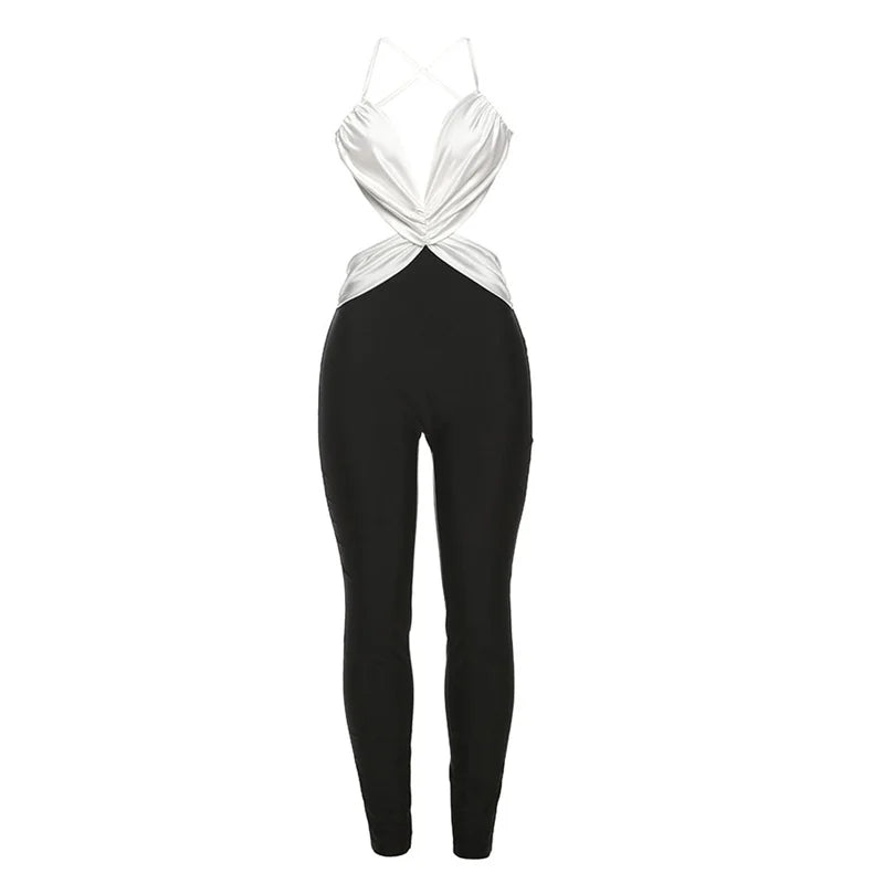 Nibber Slim Sexy Backless Jumpsuit Women Sleeveless Cross Ruched Wrap Straps Midnight Coquette Workout Activity Fitness Overalls Aviola