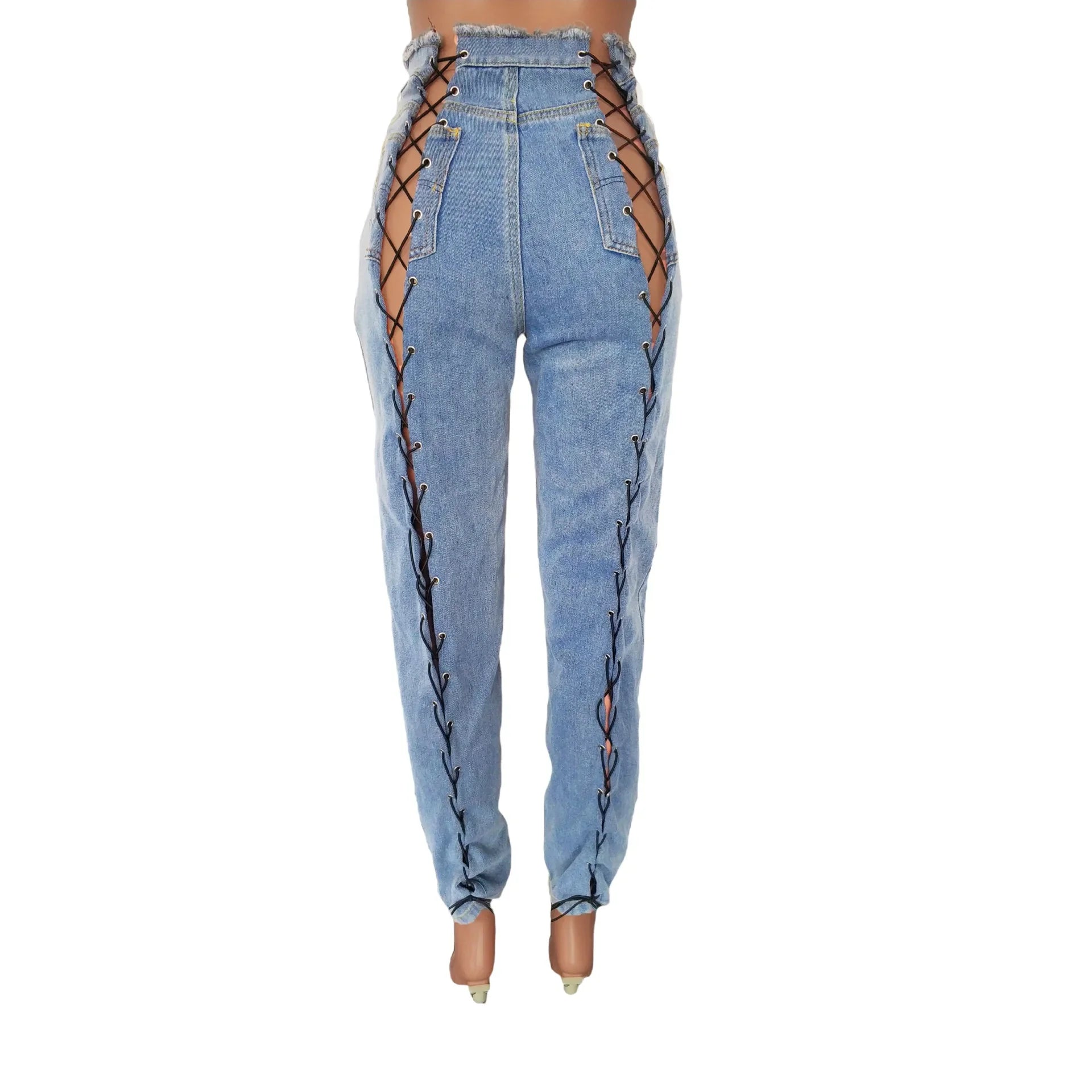 Ankle Length Jeans Hollow Spliced Sexy Jean Pencil Denim Pants Women Solid Washed Skinny Pockets High Waist Punk Style 2025 Aviola
