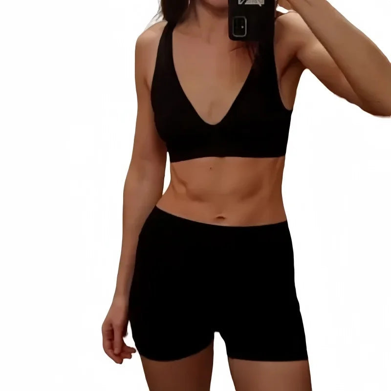 Women Seamless Bra And Panties Set Female Sport V-neck Unlined Bra High Rise Shorts Stretchy Underwear Sexy Lingerie Set Aviola