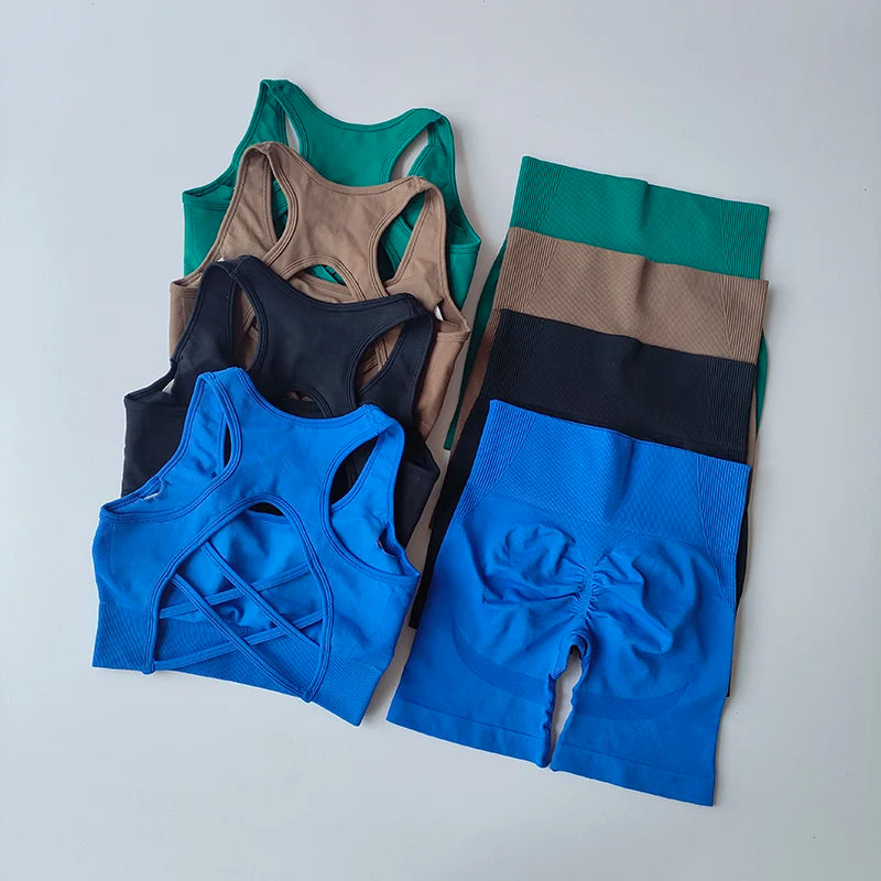 2 PCS Women's Seamless Yoga Set Sexy Sport Bra High Waist Sports Shorts Gym Fitness Sleeveless Workout Suit Sporstwear Aviola