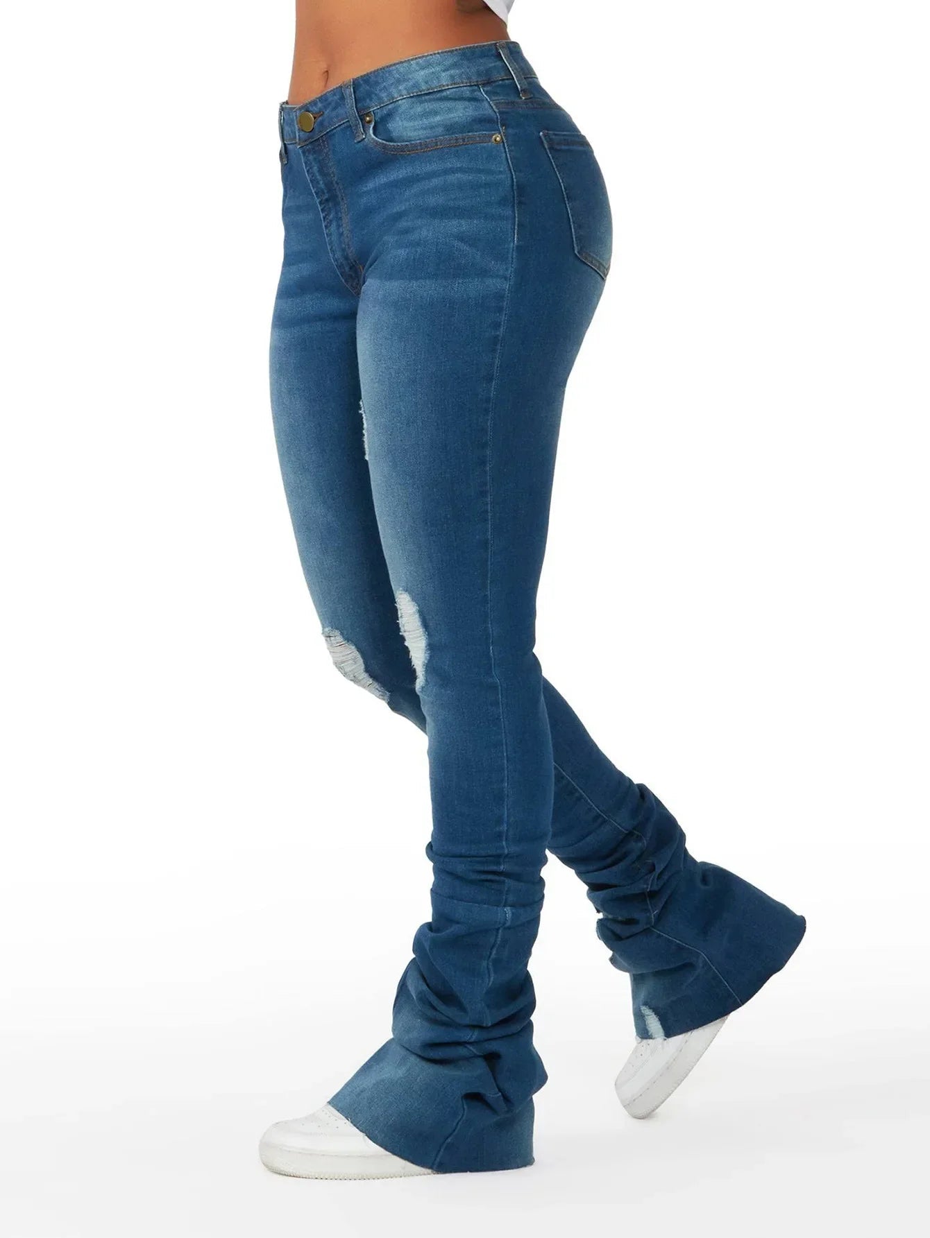 Washed Denim Straight Pants Women Ankle Length Jean Ripped Hole Distressed Pockets Solid Casual Skinny Vintage High Waist Aviola