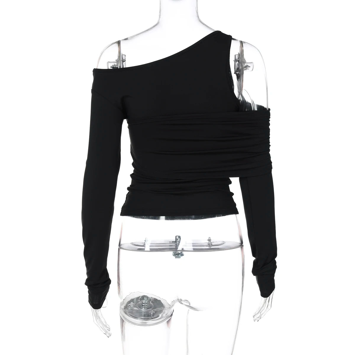 Nibber Elegant Woman Top Autumn Irregular Off Shoulder Stretch Street Fashion Blouse Simple Stylish Versatile Daily t-Shirt Aviola
