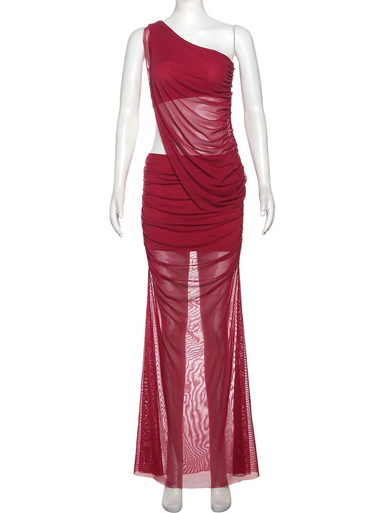 Nibber See Through Irregular 2 Piece Set Women Double Deck Diagonal Collar Tank Top+Ruched Maxi Skirts Matching Club Outfits Aviola