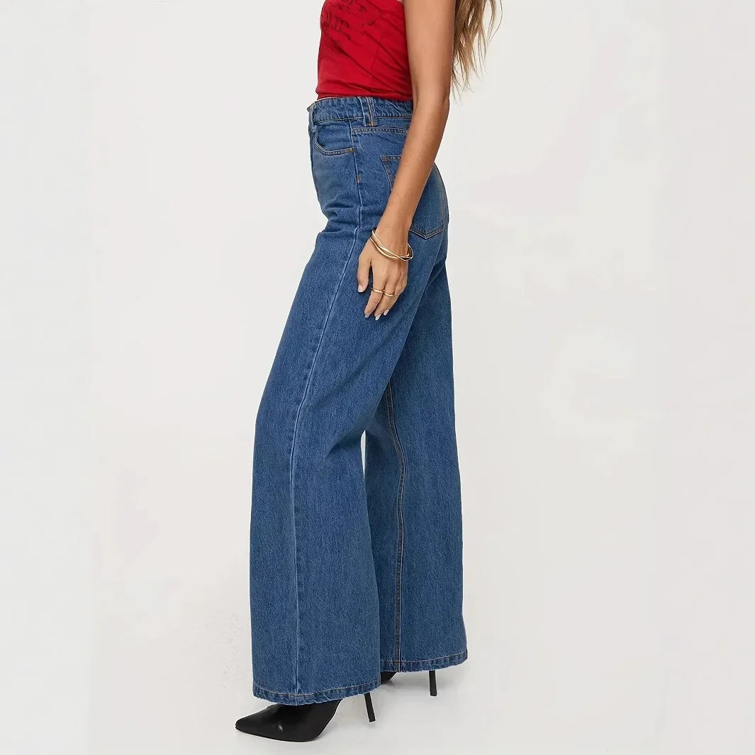 Jeans Women Vintage Straight Pants High Waist Washed Distressed Button Pockets 2025 Streetwear Mom Y2k Basis Denims Trousers Aviola