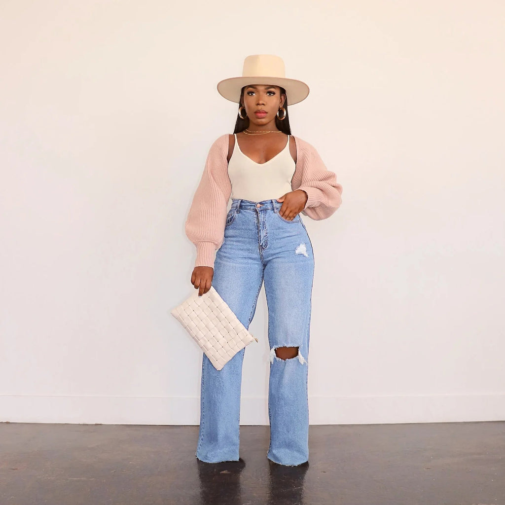 Women Jeans Ankle Length Holes Loose Flat Straight Pants Zipper Fly Pockets Solid Color High Street Slight Strech Denim Aviola