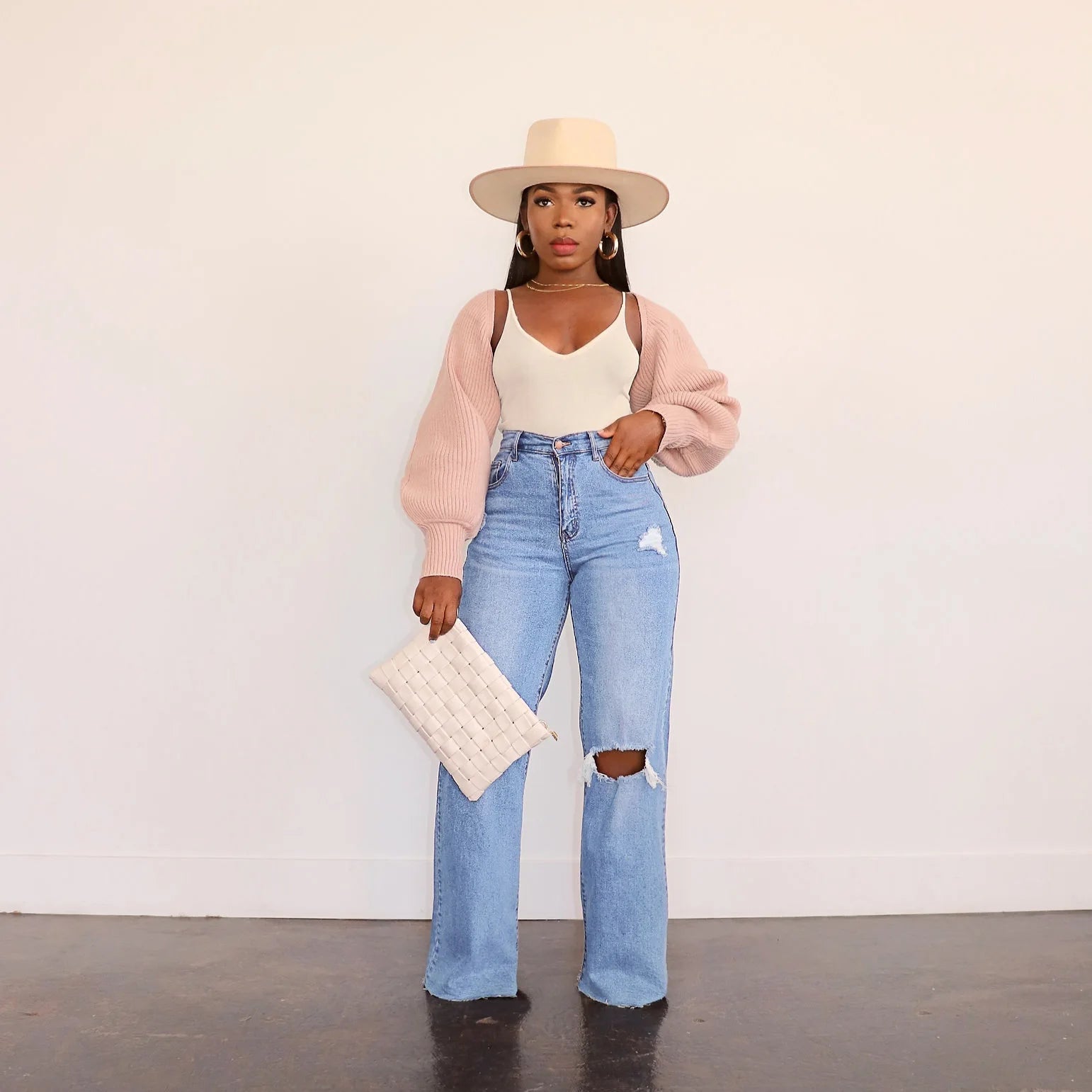 Women Jeans Ankle Length Holes Loose Flat Straight Pants Zipper Fly Pockets Solid Color High Street Slight Strech Denim Aviola