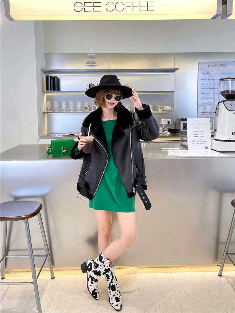RARF The new  women's jacket with extra thick warm and extra thick lamb feather rider jacket with artificial fur Aviola