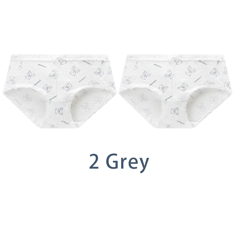 2PCS/Set Women Cotton Panties Girls Cute Bear Briefs Bow Mid Waist Underpants Girls Cartoon Underwear Female Sweet Lingerie Aviola